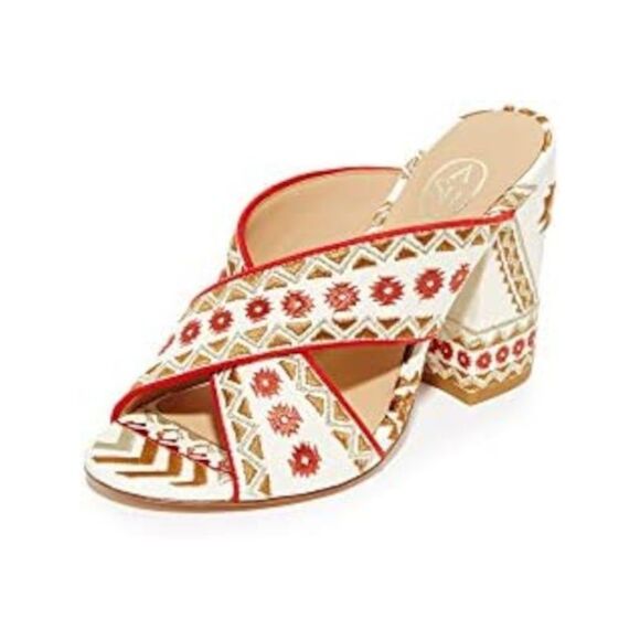 ASH Shoes - ASH Womens Red Aztec Adel Round Toe Block Heel Slip On Heeled Sandal 36